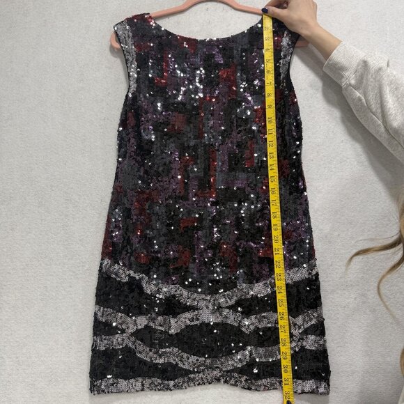 BCBGMAXAZRIA Dress Womens XXS Black Sequin Silk V Neck Cocktail Mini - Picture 2 of 9